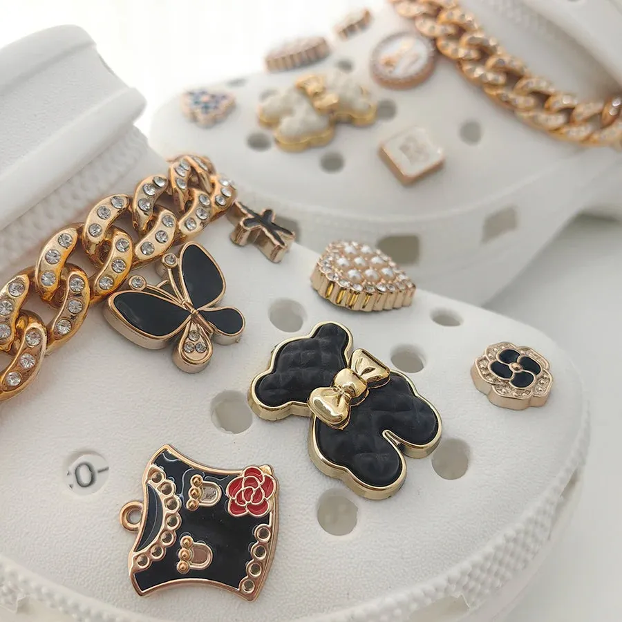 1 Set Cute Bear Faux Pearl Golden Chain Shoe Charms – Gift for Women & Girls