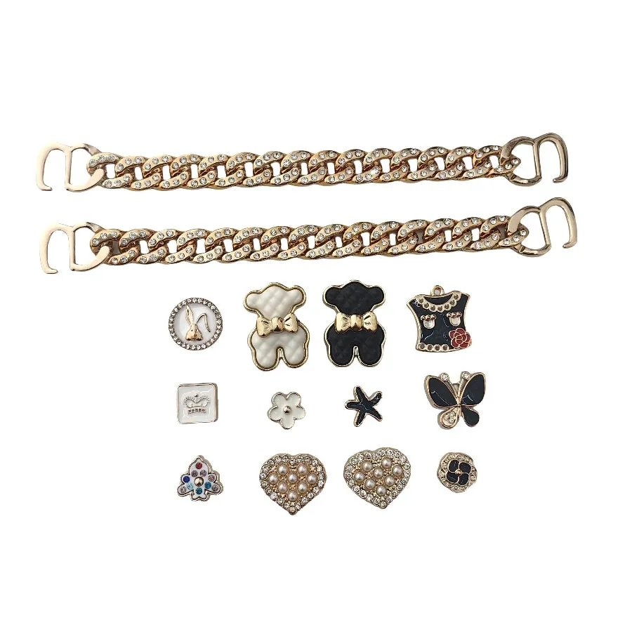 1 Set Cute Bear Faux Pearl Golden Chain Shoe Charms – Gift for Women & Girls