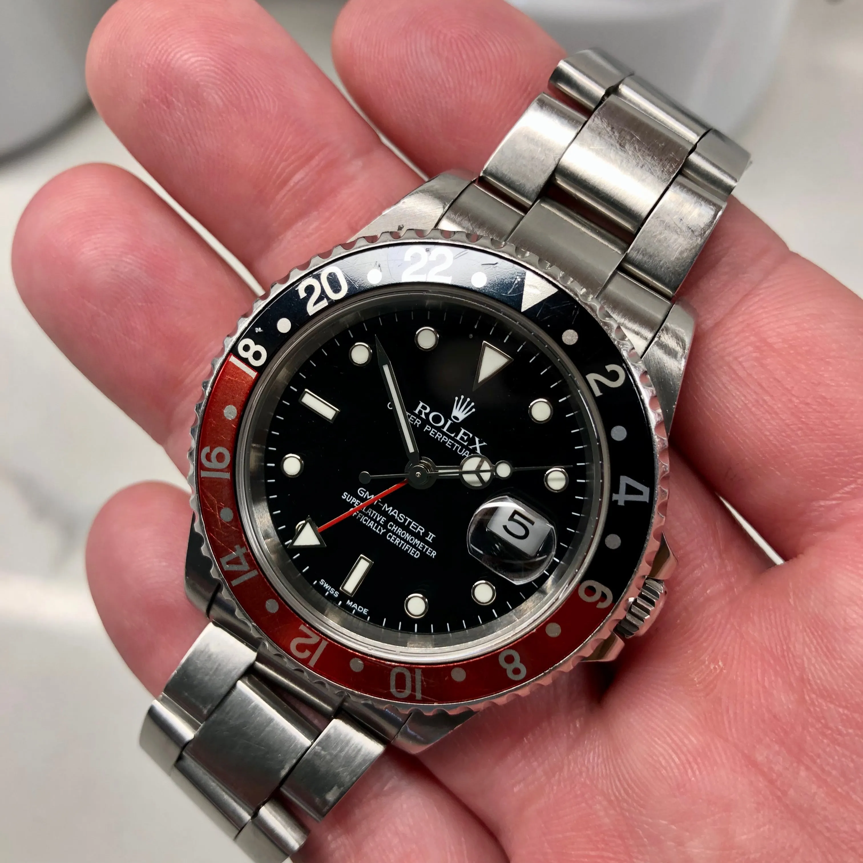 2002 Rolex GMT Master II 16710 Coke Stainless Steel SEL Wristwatch
