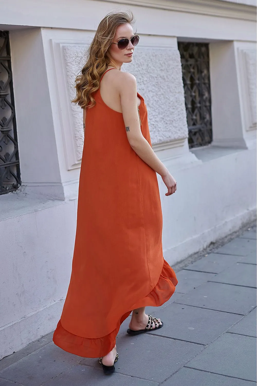 Asymmetrical Frill Slip Dress