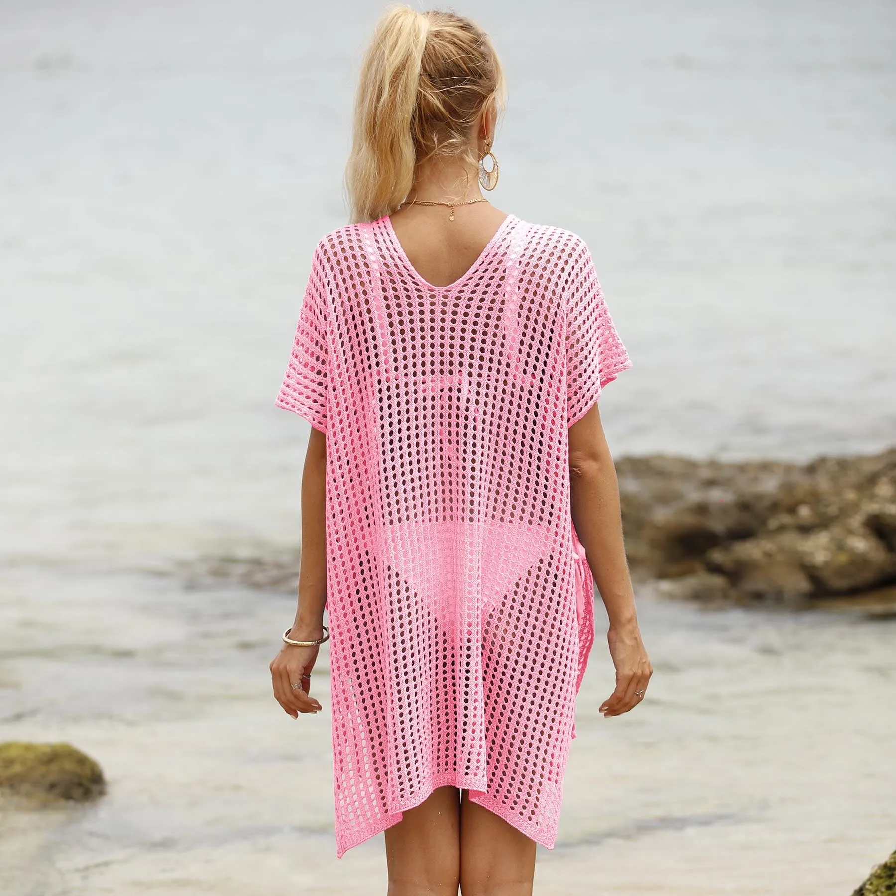 Breezy Hollow-Out Mesh Beach Cover-Up for Effortless Vacation Style