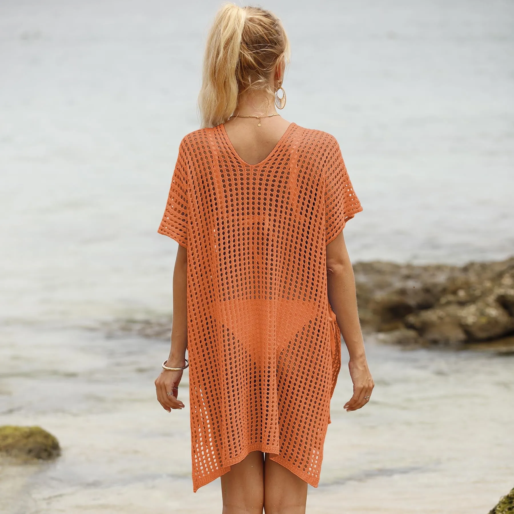 Breezy Hollow-Out Mesh Beach Cover-Up for Effortless Vacation Style