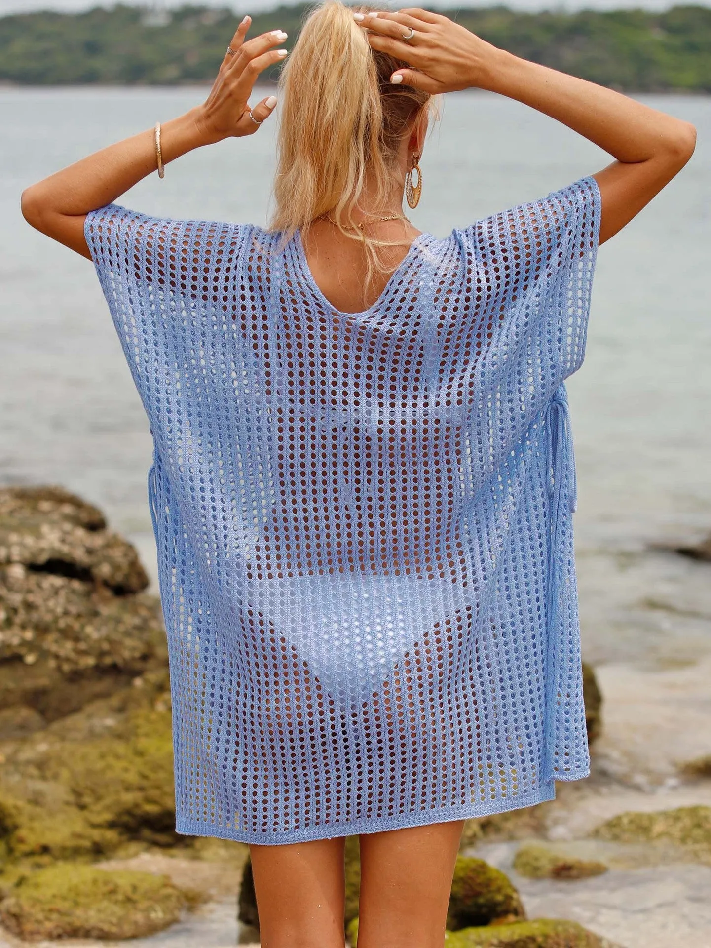Breezy Hollow-Out Mesh Beach Cover-Up for Effortless Vacation Style