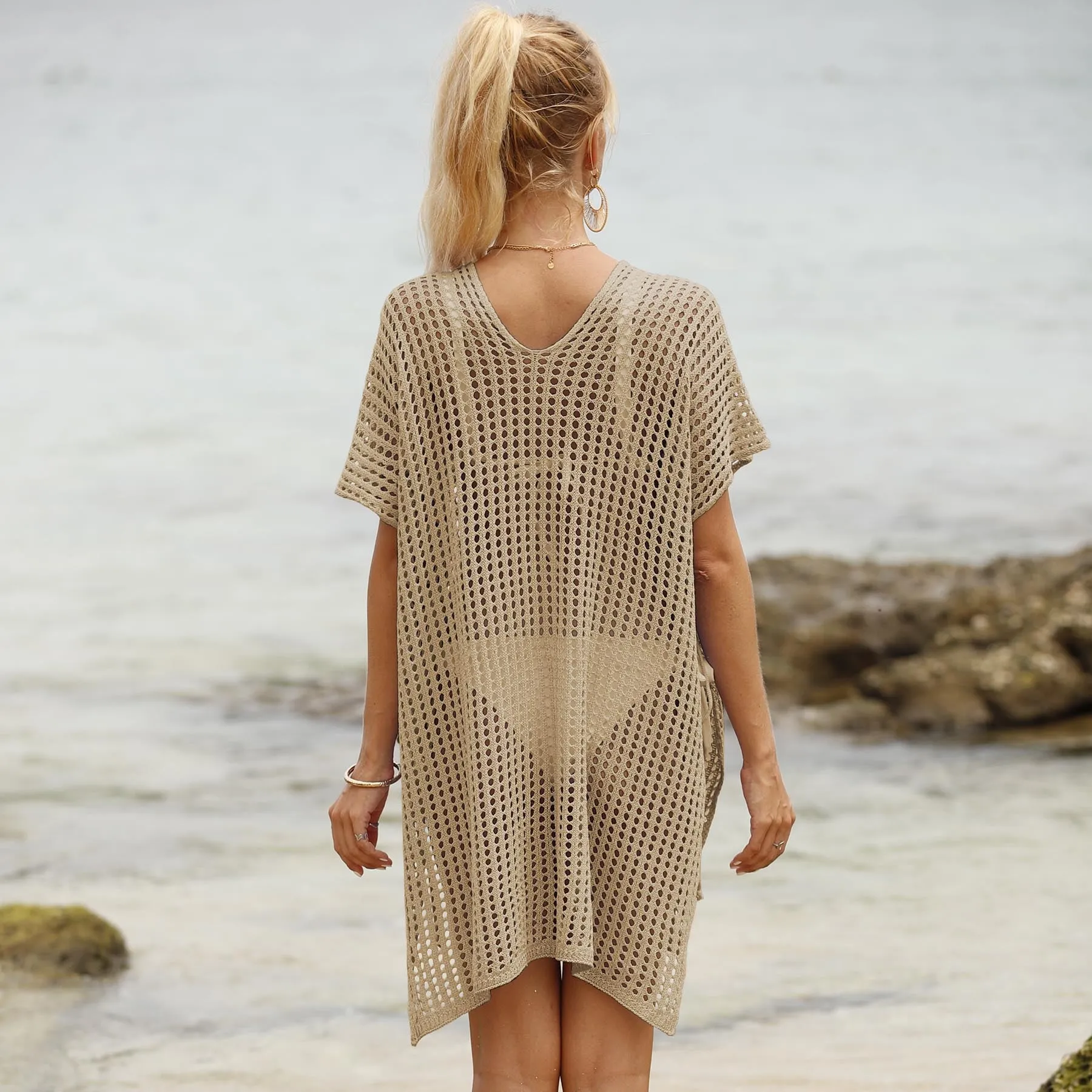 Breezy Hollow-Out Mesh Beach Cover-Up for Effortless Vacation Style