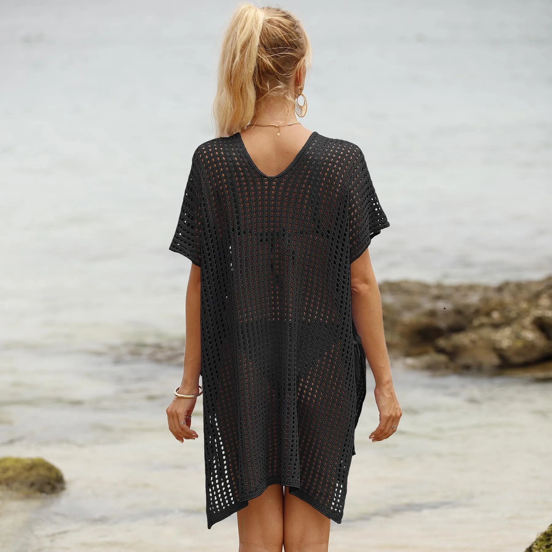 Breezy Hollow-Out Mesh Beach Cover-Up for Effortless Vacation Style
