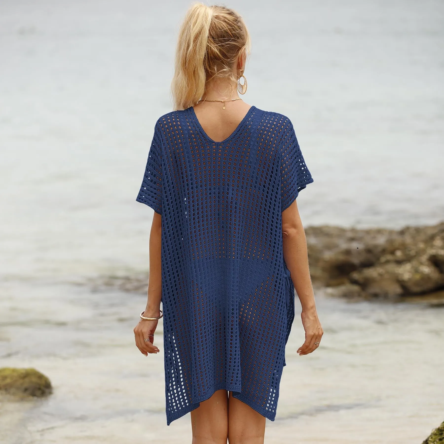 Breezy Hollow-Out Mesh Beach Cover-Up for Effortless Vacation Style