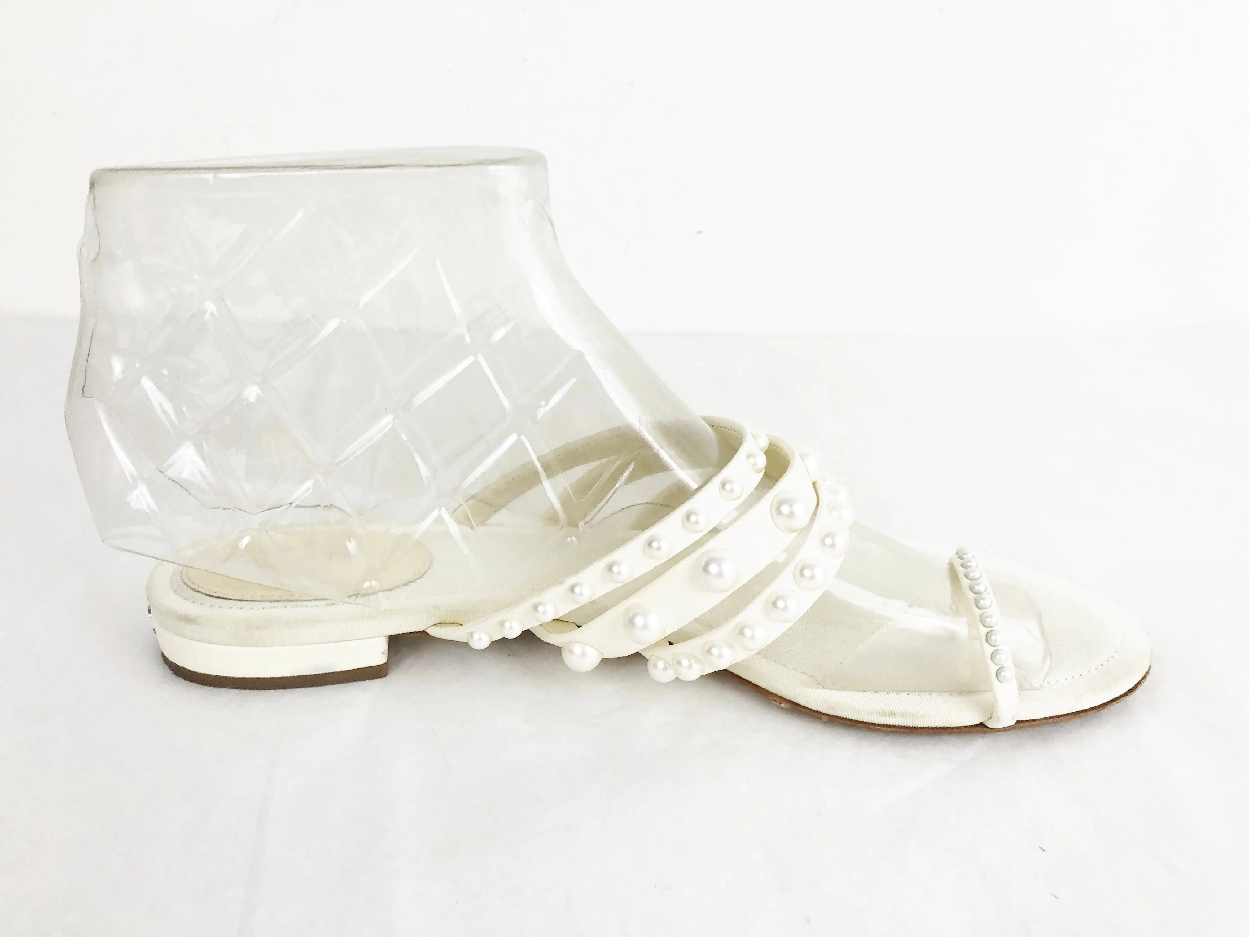 Chanel Pearl Accent Sandal Size 8.5
