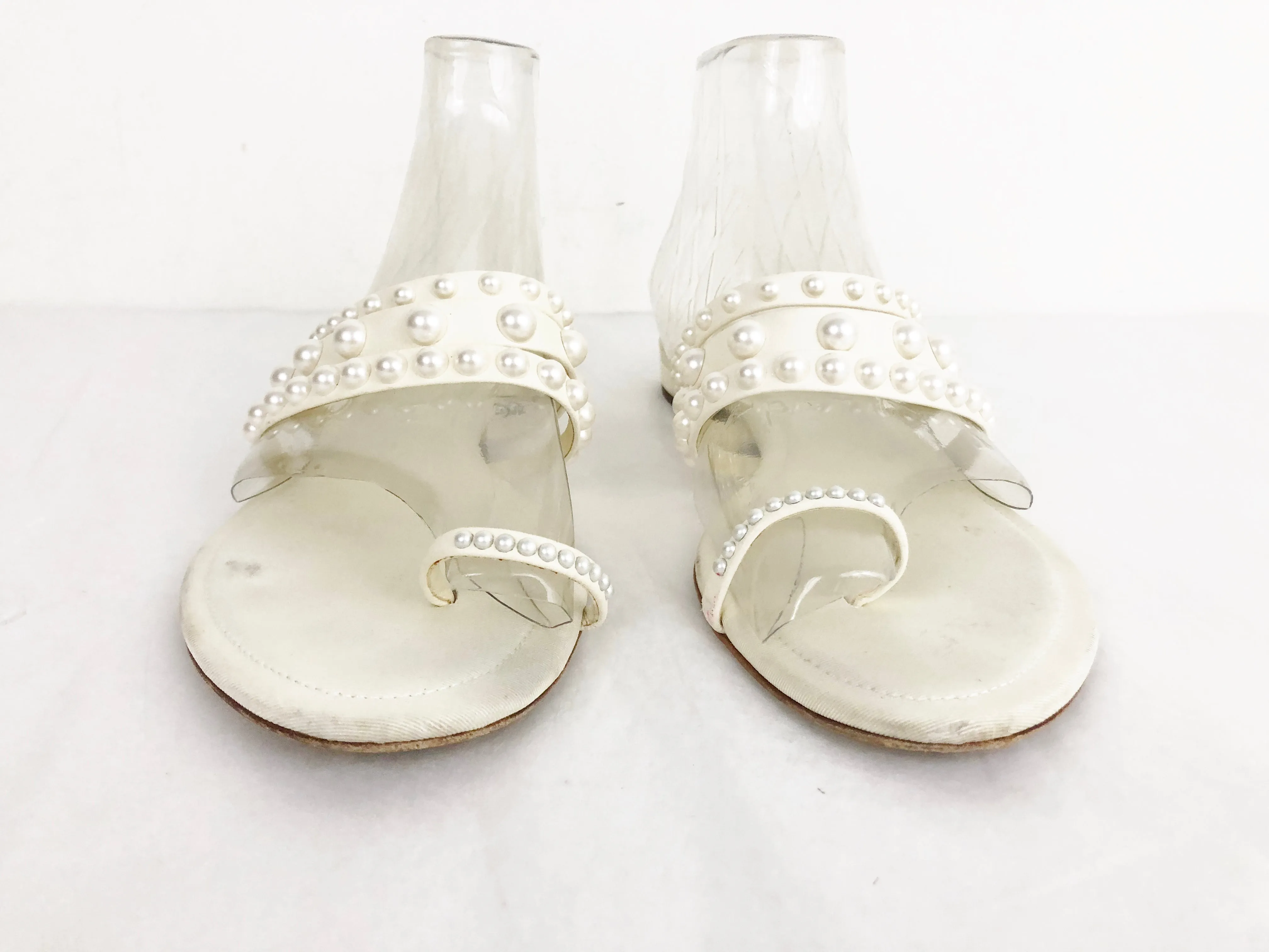 Chanel Pearl Accent Sandal Size 8.5