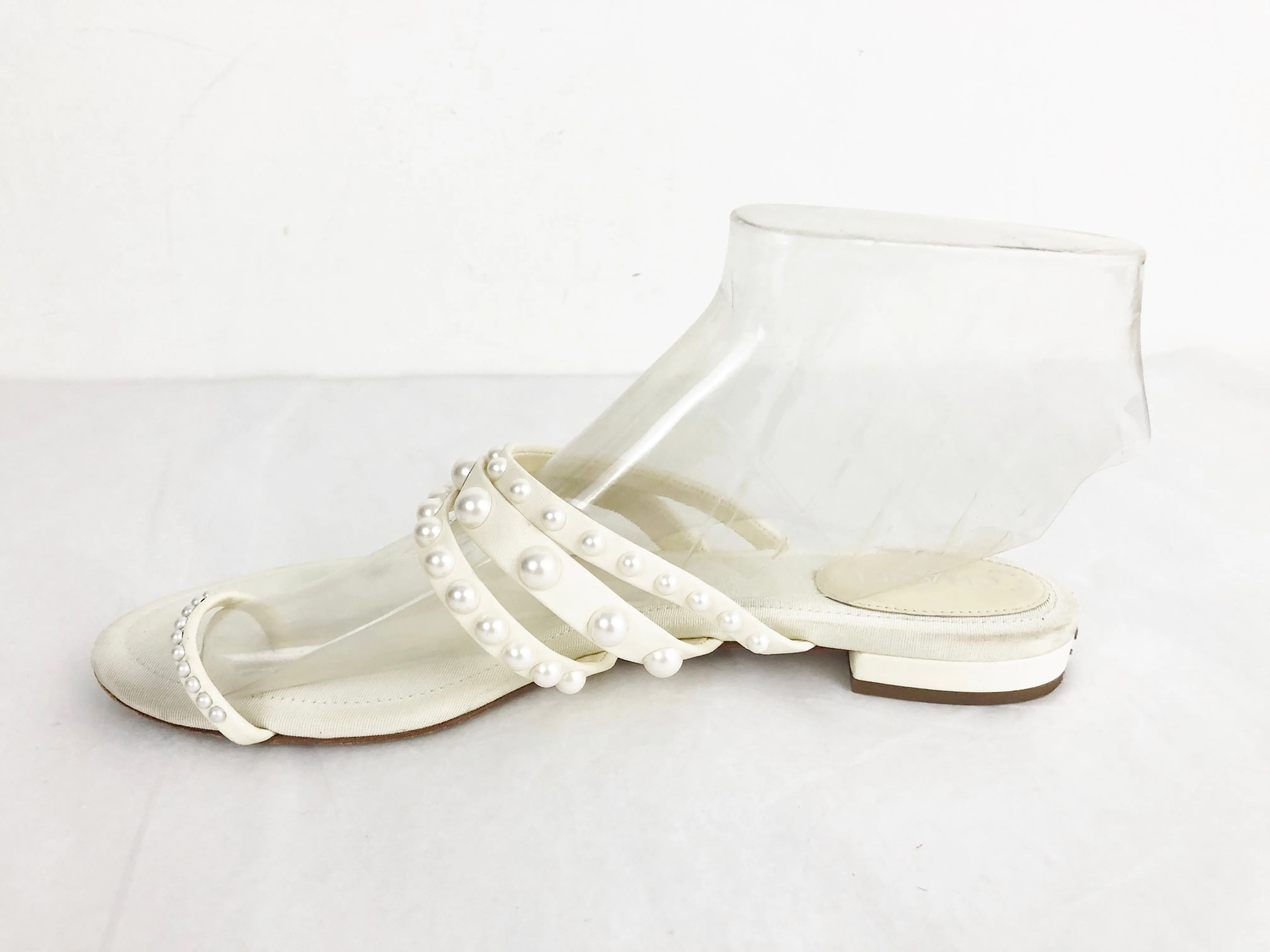 Chanel Pearl Accent Sandal Size 8.5