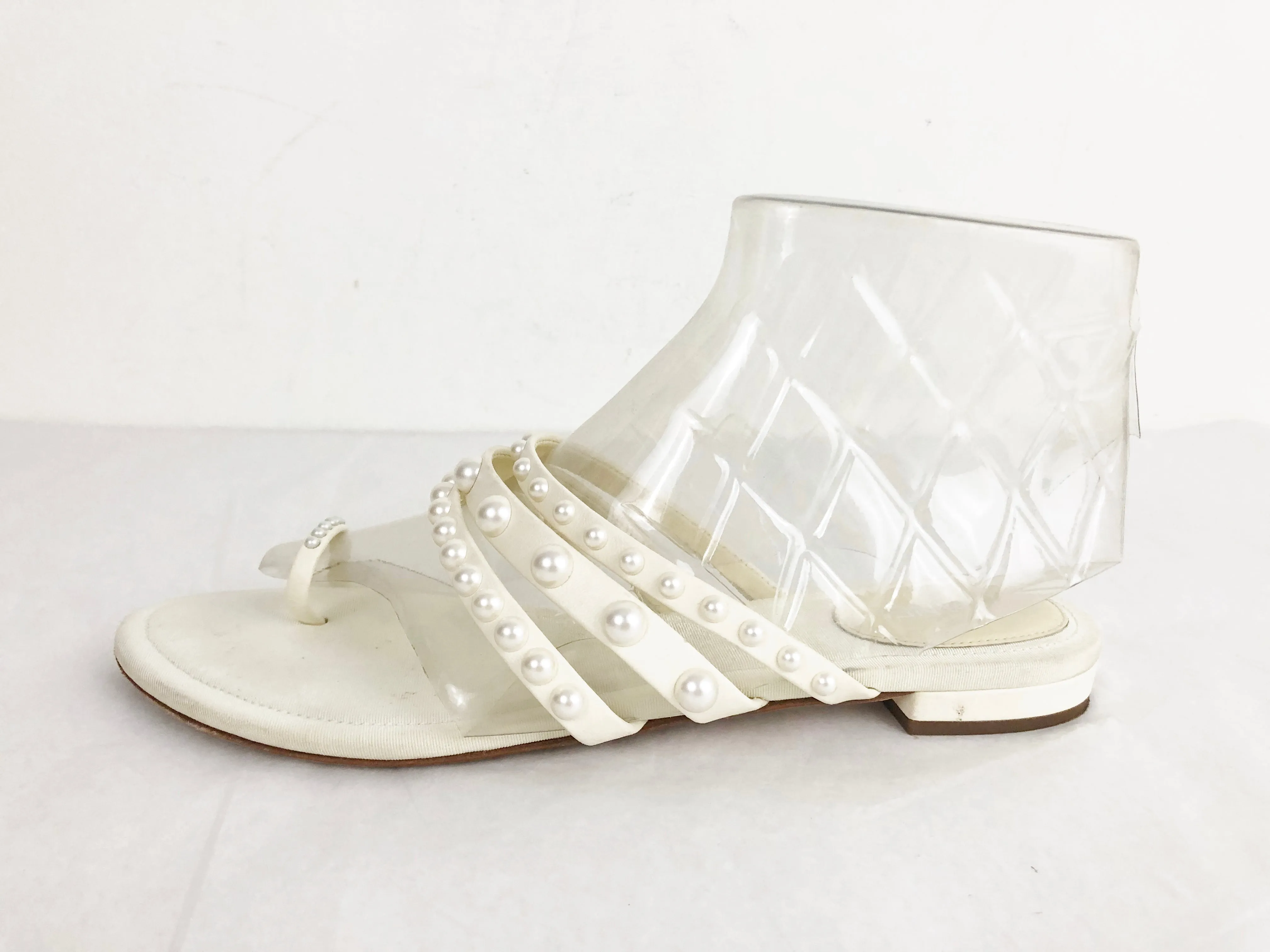 Chanel Pearl Accent Sandal Size 8.5