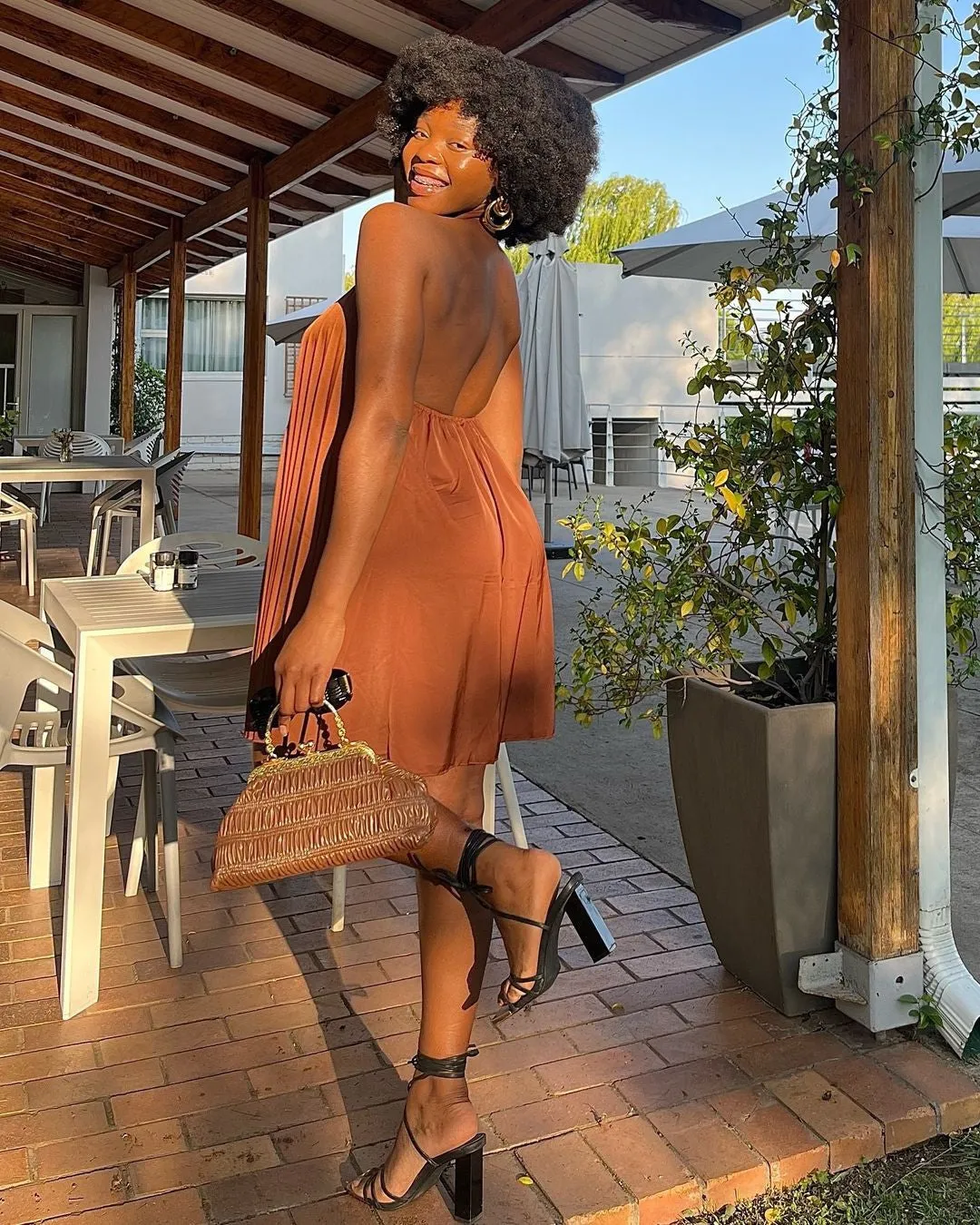 Chic Halter-Neck Pleated Mini Dress with Flowy Design