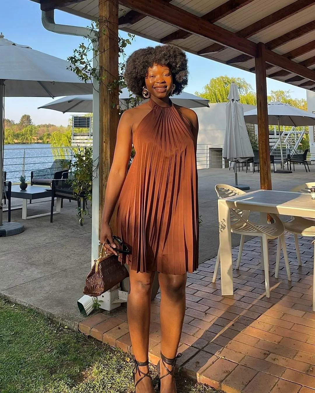 Chic Halter-Neck Pleated Mini Dress with Flowy Design