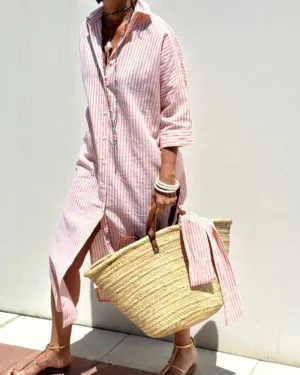 Colen - Classic Striped Lace Shirt Dress