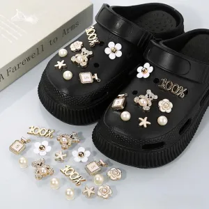 DIY Metal Hole Shoe Charms – Cute Pearl Bear & Water Diamond Accessories