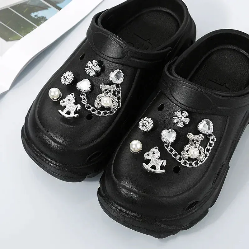 DIY Metal Hole Shoe Charms – Cute Pearl Bear & Water Diamond Accessories