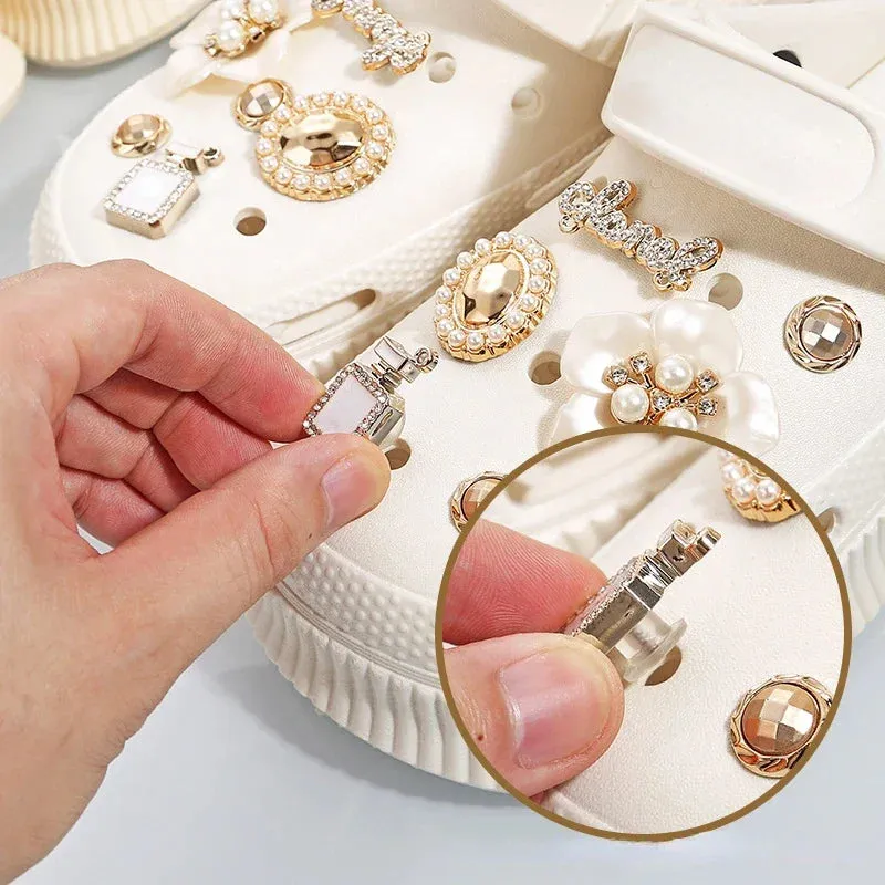 DIY Metal Hole Shoe Charms – Cute Pearl Bear & Water Diamond Accessories