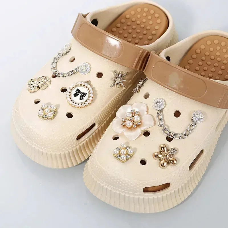 DIY Metal Hole Shoe Charms – Cute Pearl Bear & Water Diamond Accessories