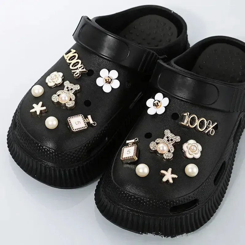 DIY Metal Hole Shoe Charms – Cute Pearl Bear & Water Diamond Accessories
