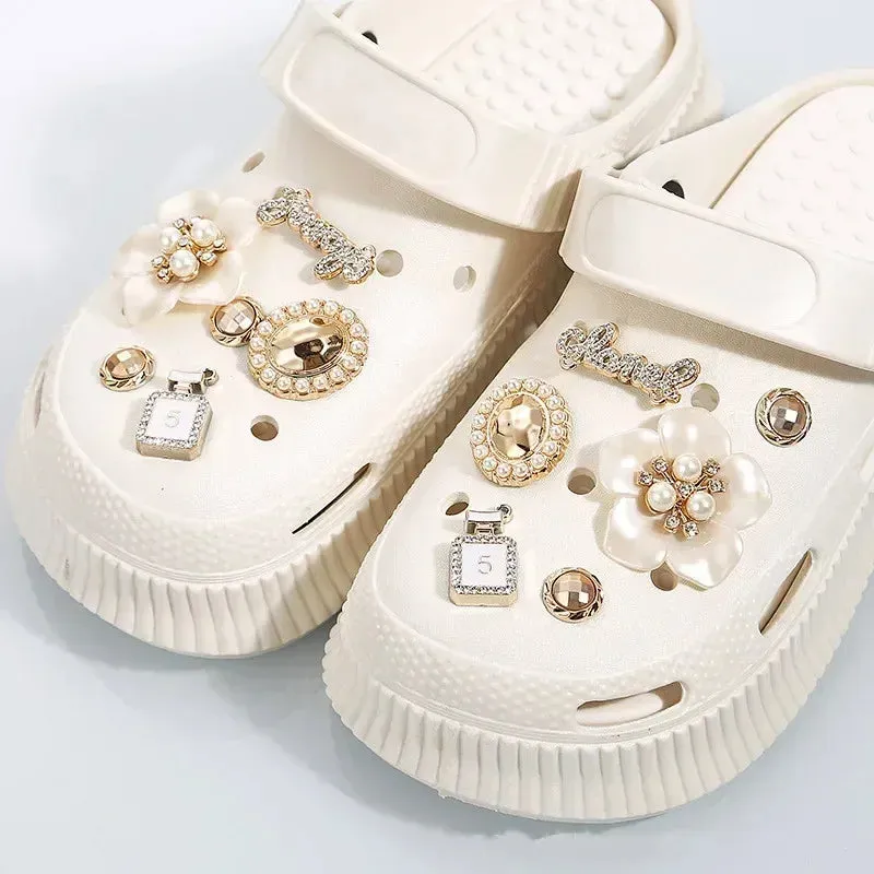 DIY Metal Hole Shoe Charms – Cute Pearl Bear & Water Diamond Accessories
