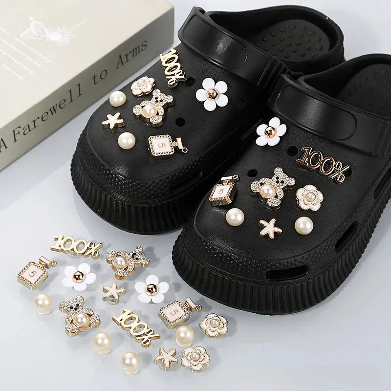 DIY Metal Hole Shoe Charms – Cute Pearl Bear & Water Diamond Accessories