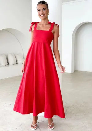 Elegant Bow-Strap A-Line Midi Dress with Flowing Silhouette