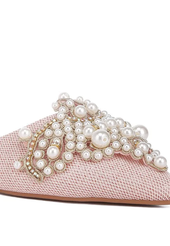 Embellished Delicate Pearl Mules