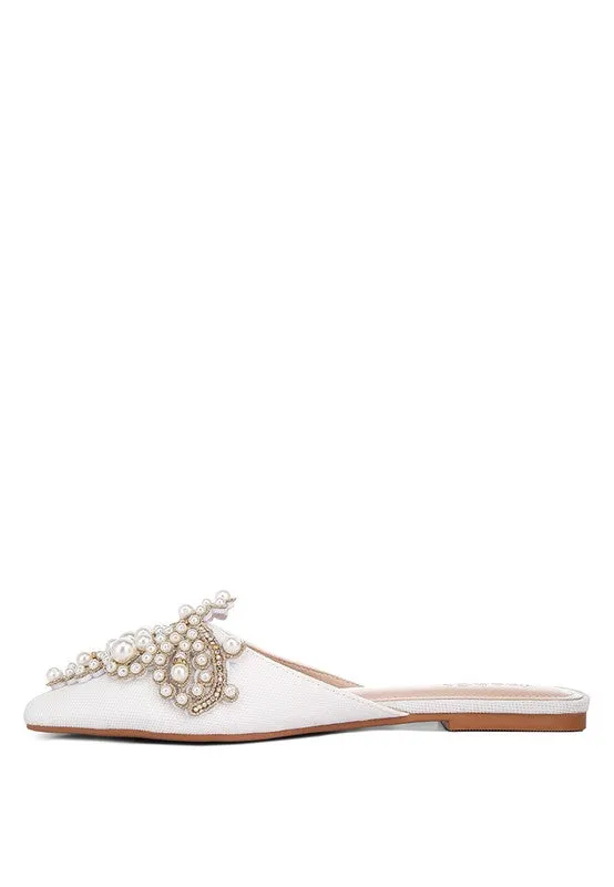 Embellished Delicate Pearl Mules