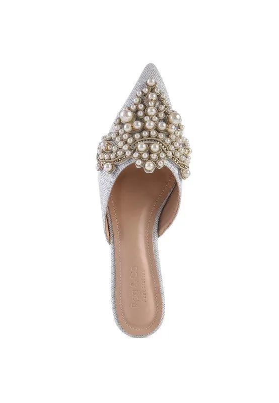 Embellished Delicate Pearl Mules