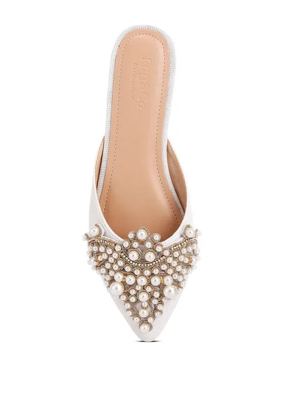 Embellished Delicate Pearl Mules