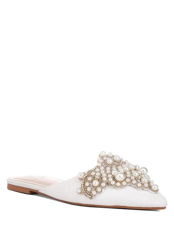 Embellished Delicate Pearl Mules
