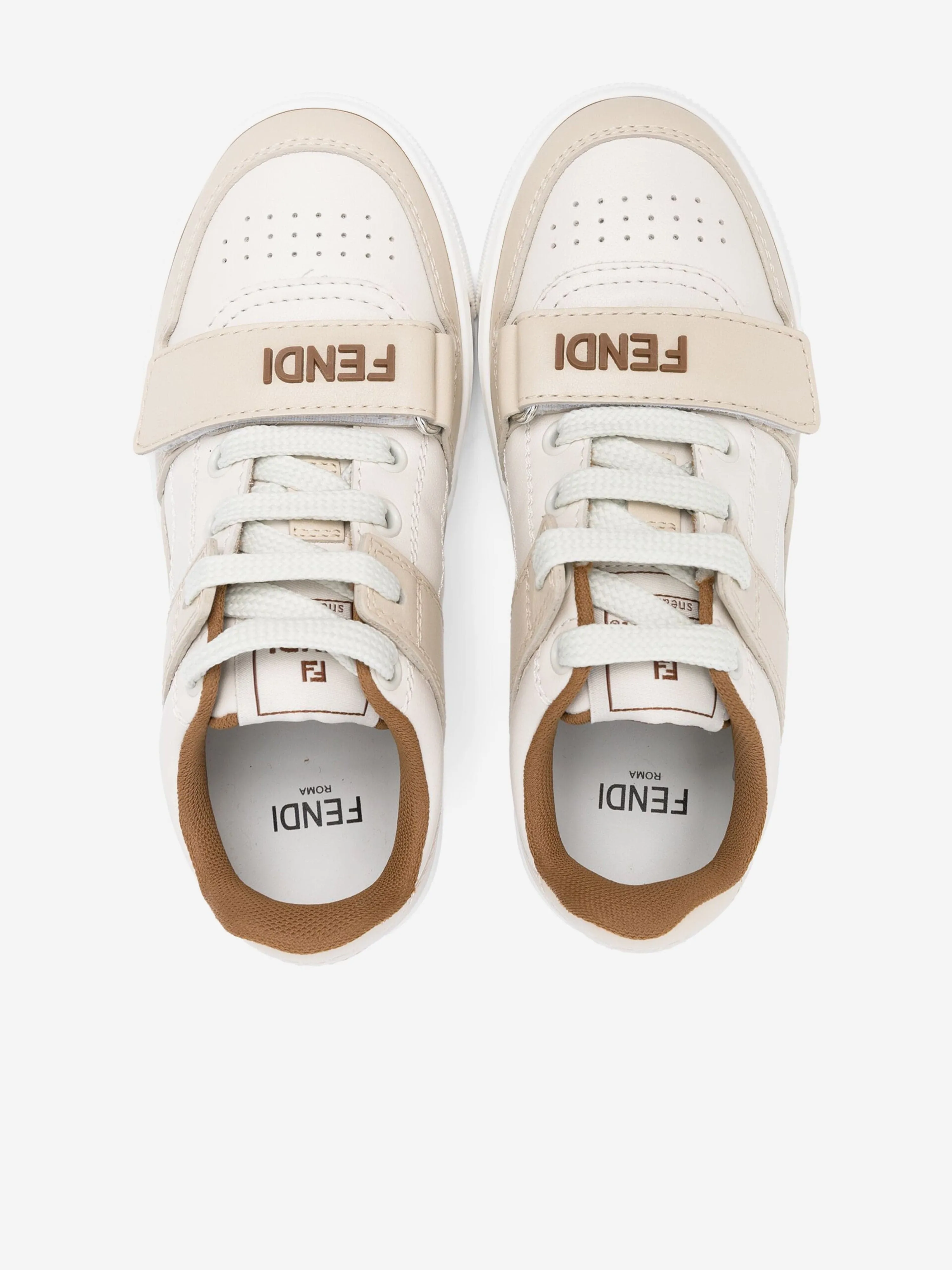 Fendi Kids Leather Logo Trainers in Beige