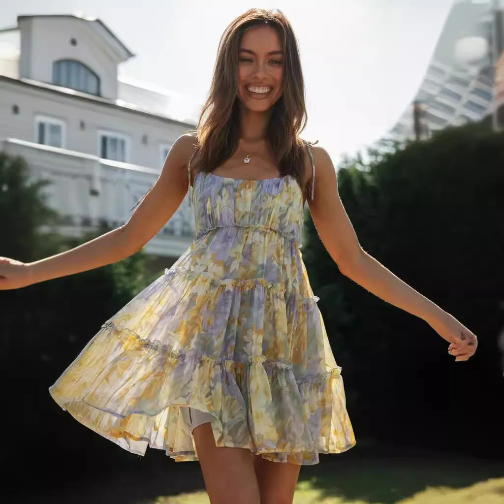 Flirty Tiered Mini Dress with Adjustable Tie Straps