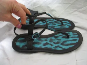 JIMMY CHOO ITALY Flip Flop SANDAL JELLY SHOE 36 Thong BLUE LEOPARD Beach