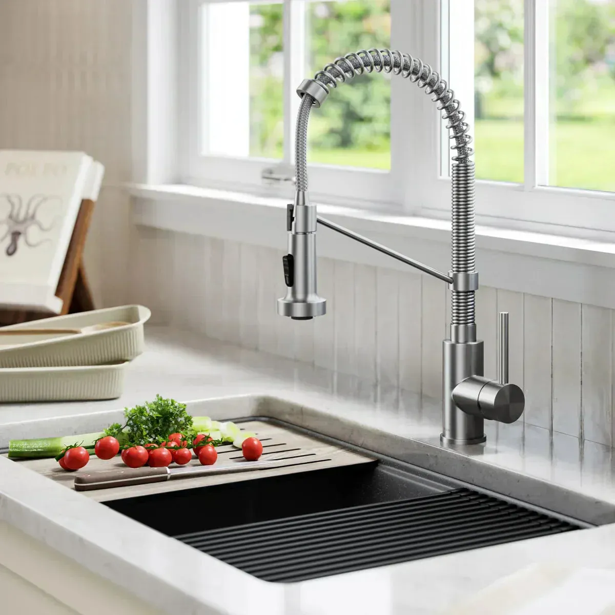 KRAUS 32" Undermount Single Bowl Granite Kitchen Sink with Commercial Kitchen Faucet