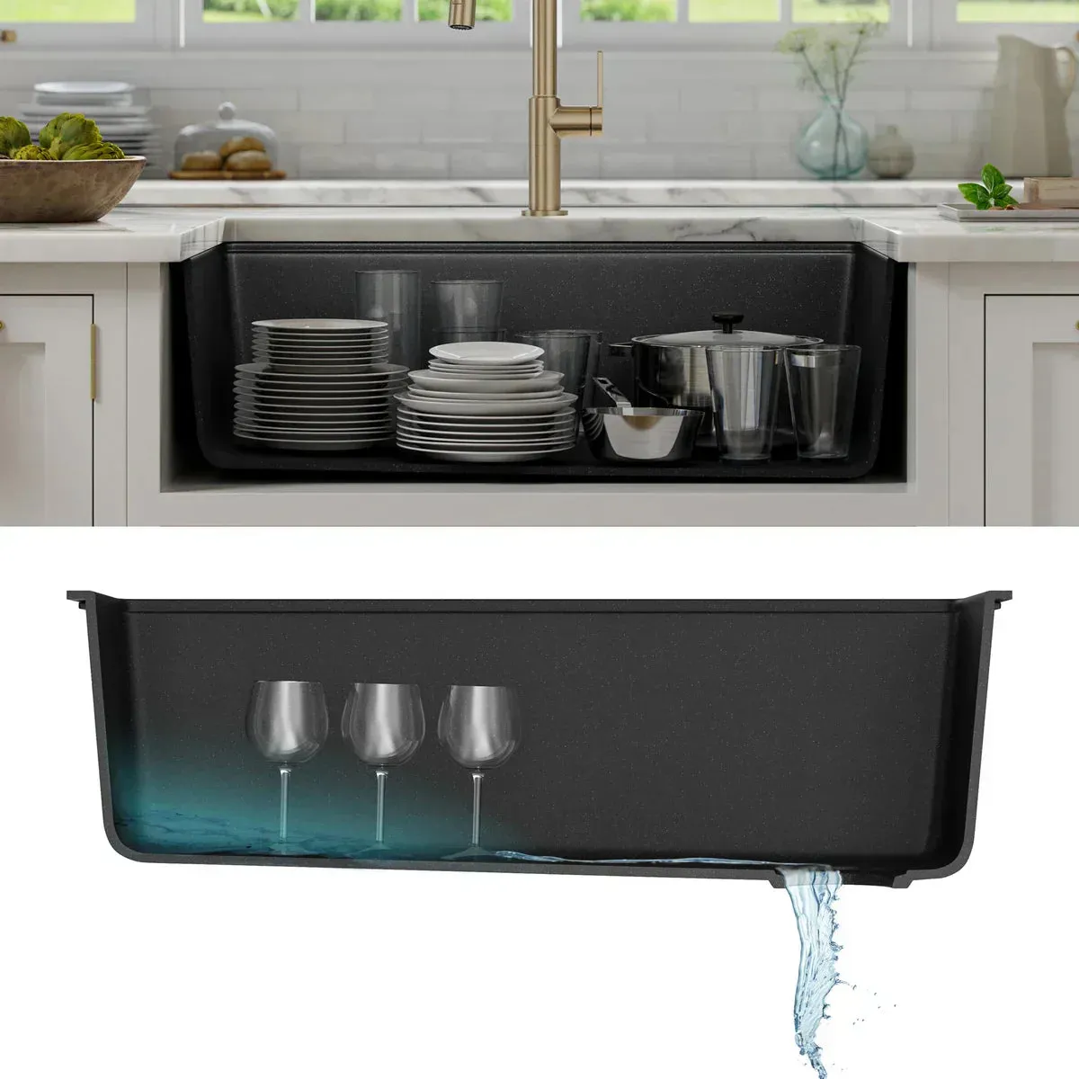 KRAUS 32" Undermount Single Bowl Granite Kitchen Sink with Commercial Kitchen Faucet