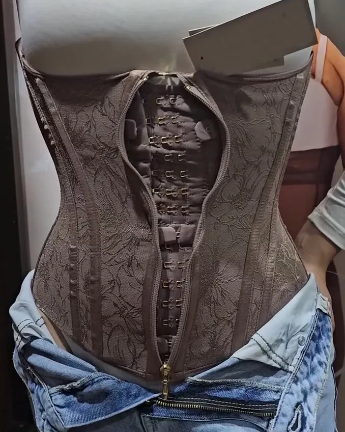 Lace Printed Steel Bone Abdomen Control Waist Trainer