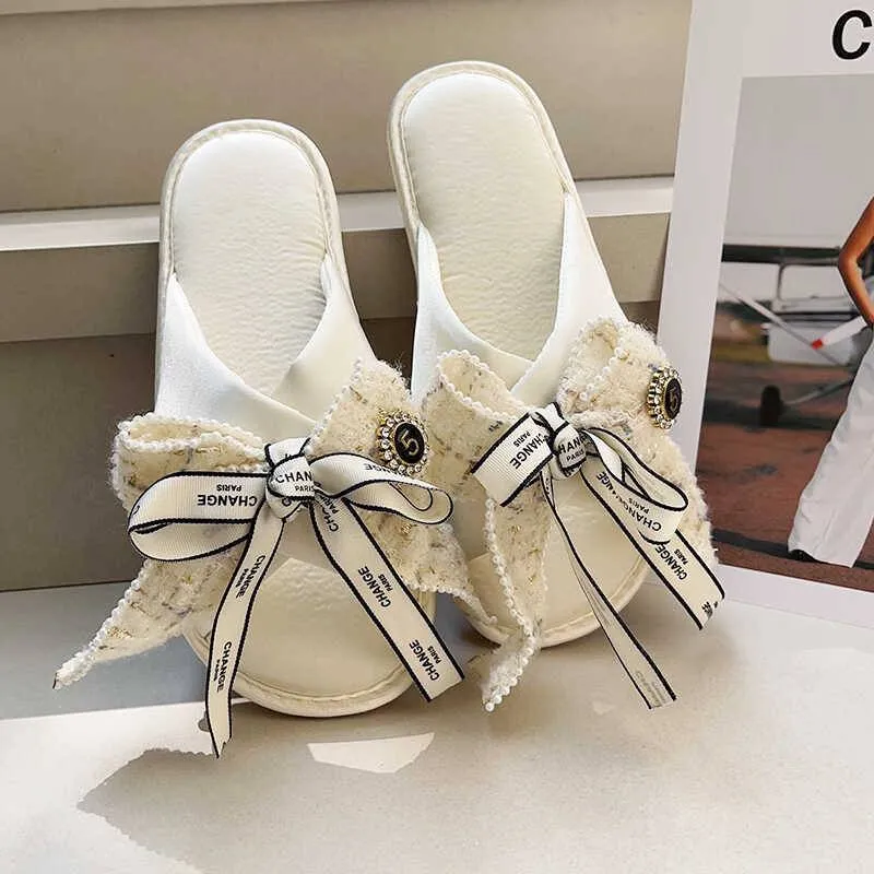 Luxury Tweed Bow Slide Sandals