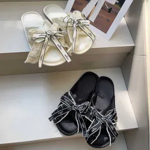 Luxury Tweed Bow Slide Sandals