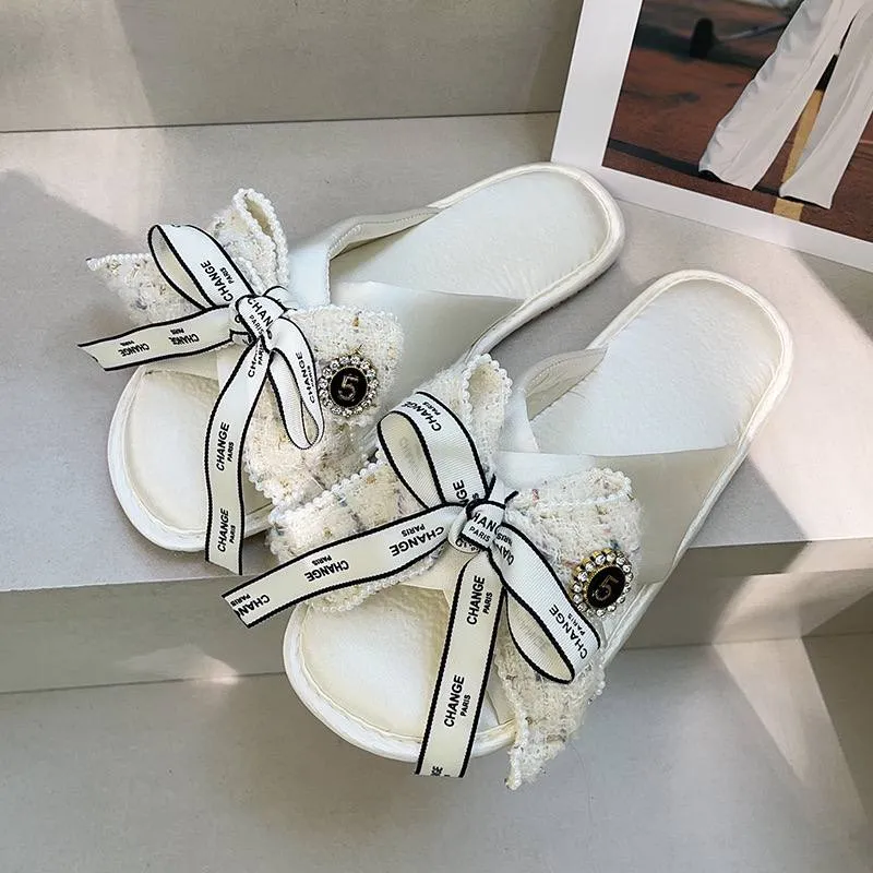 Luxury Tweed Bow Slide Sandals
