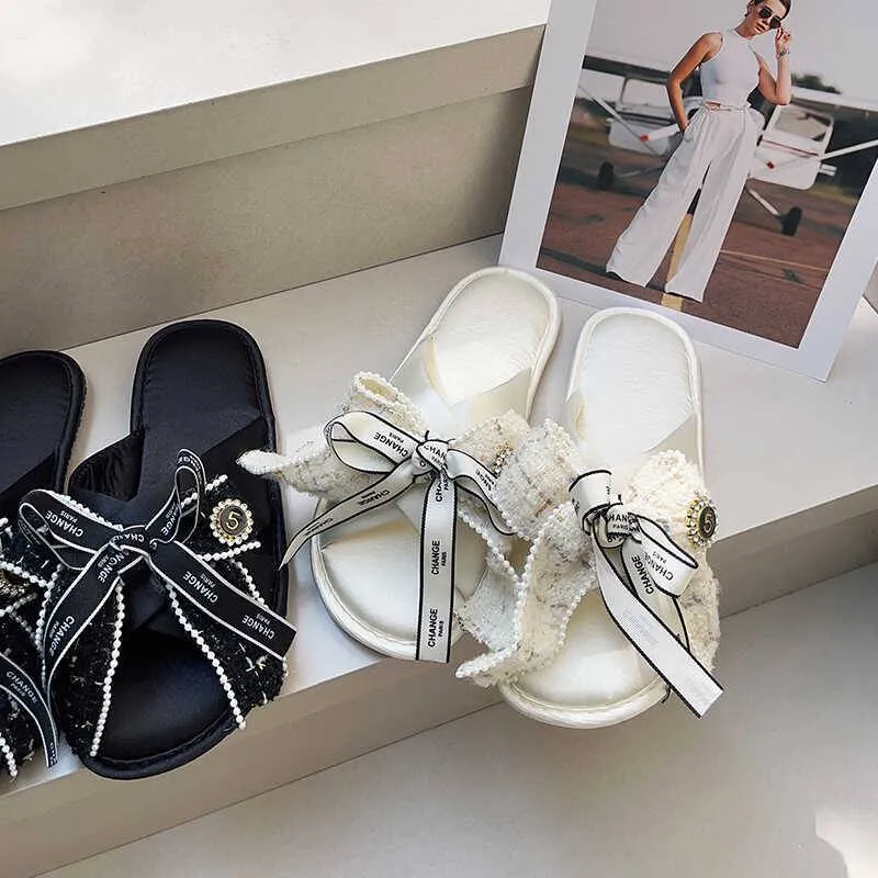 Luxury Tweed Bow Slide Sandals