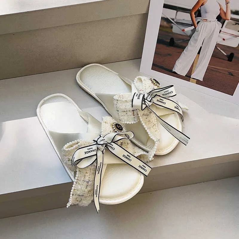 Luxury Tweed Bow Slide Sandals