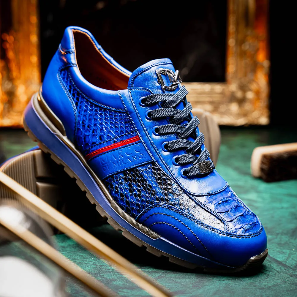 Marco Di Milano Brescia Electric Blue Python & Calfskin Sneakers