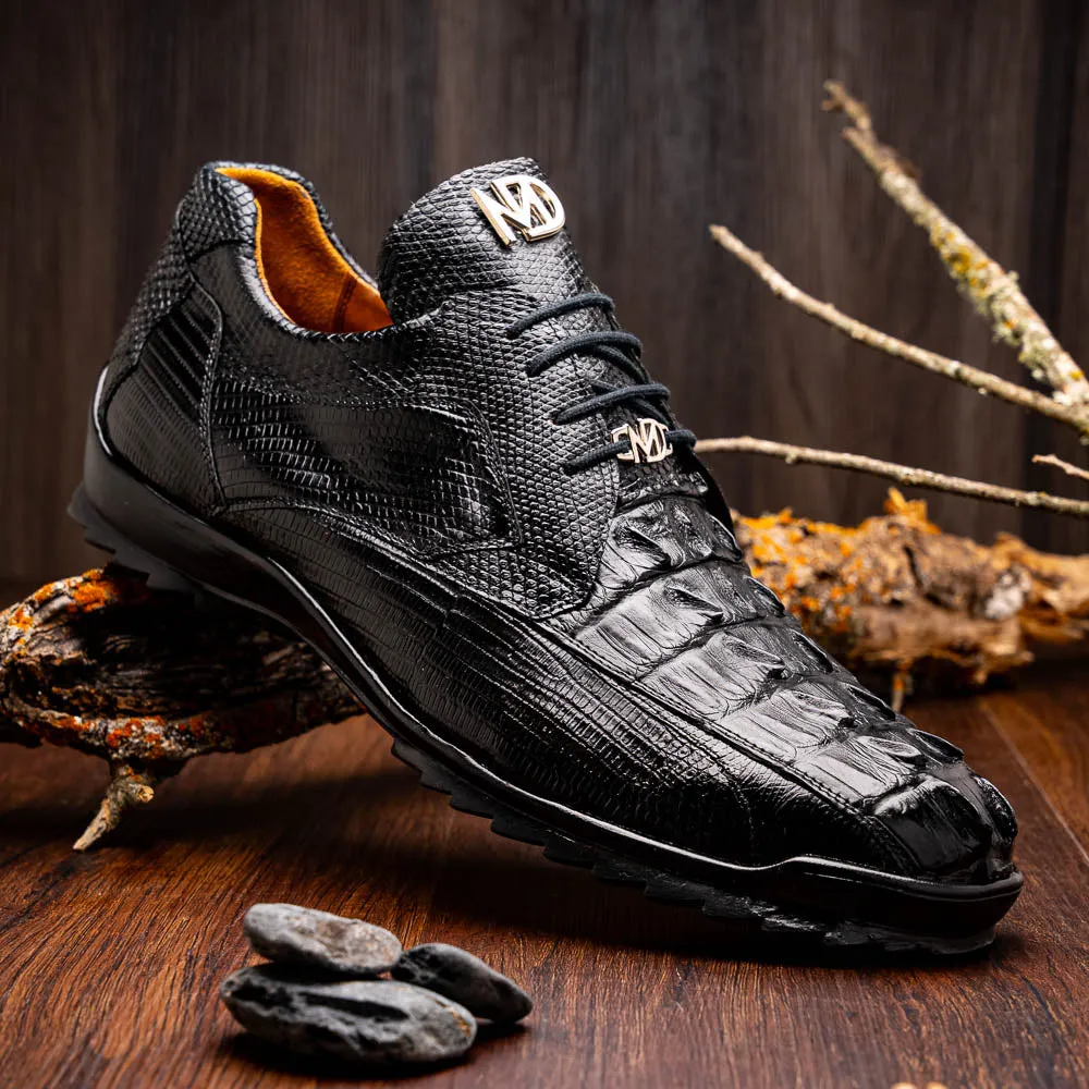 Marco Di Milano Crater Black Crocodile / Lizard Derby Sneakers