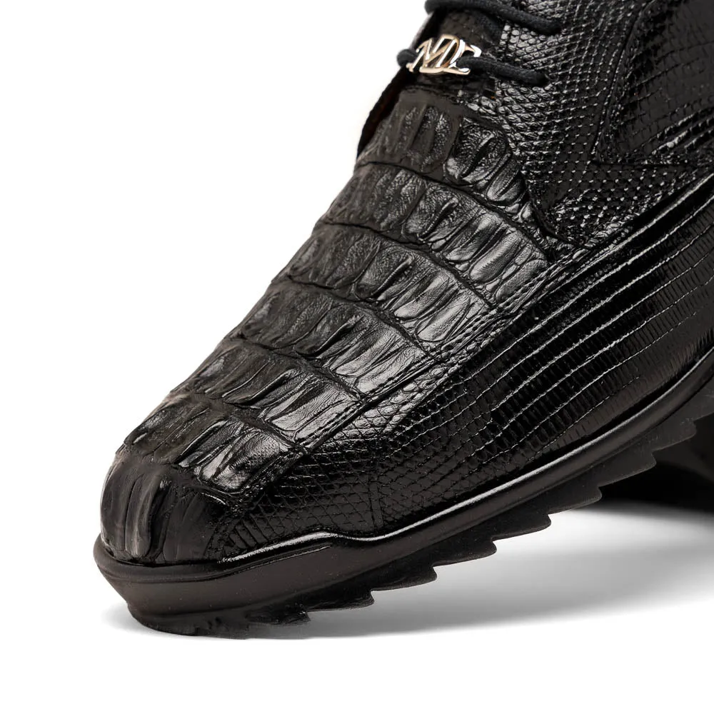 Marco Di Milano Crater Black Crocodile / Lizard Derby Sneakers