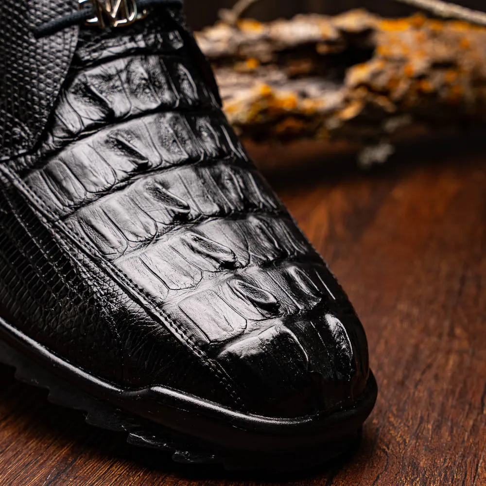 Marco Di Milano Crater Black Crocodile / Lizard Derby Sneakers