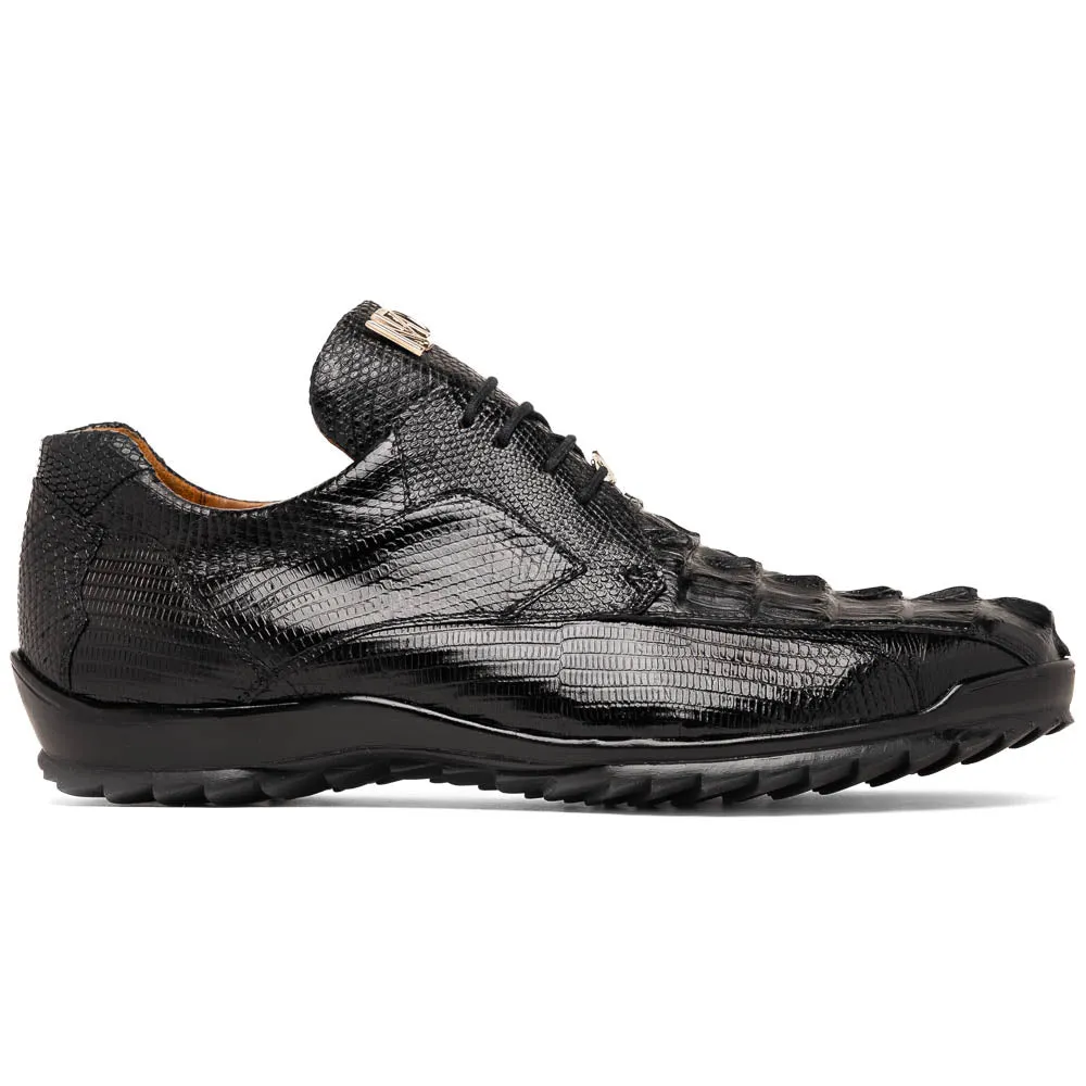 Marco Di Milano Crater Black Crocodile / Lizard Derby Sneakers