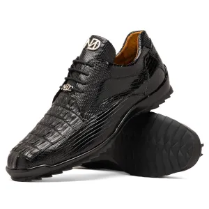 Marco Di Milano Crater Black Crocodile / Lizard Derby Sneakers