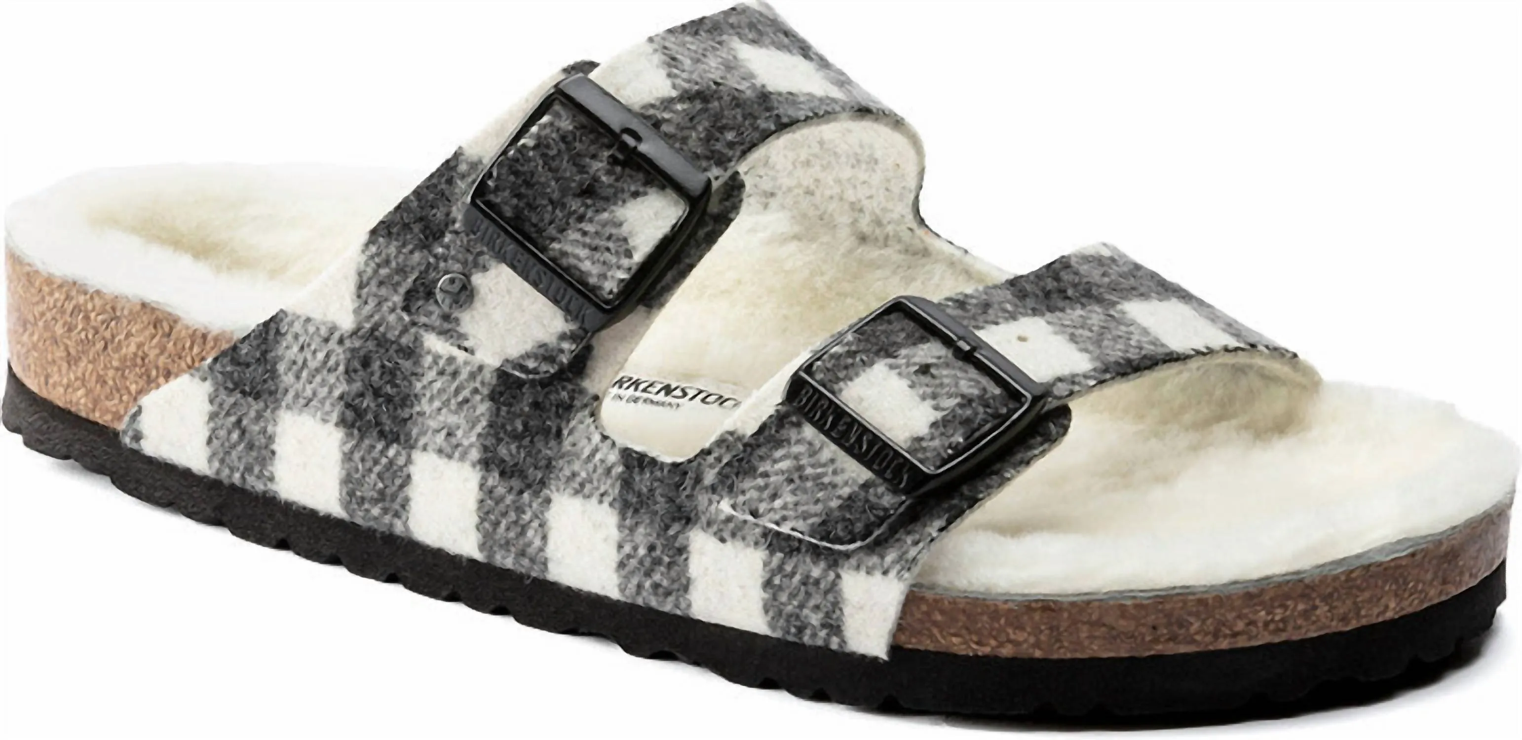 Men's Arizona Wool Shearling Sandal In Plaid White/natural