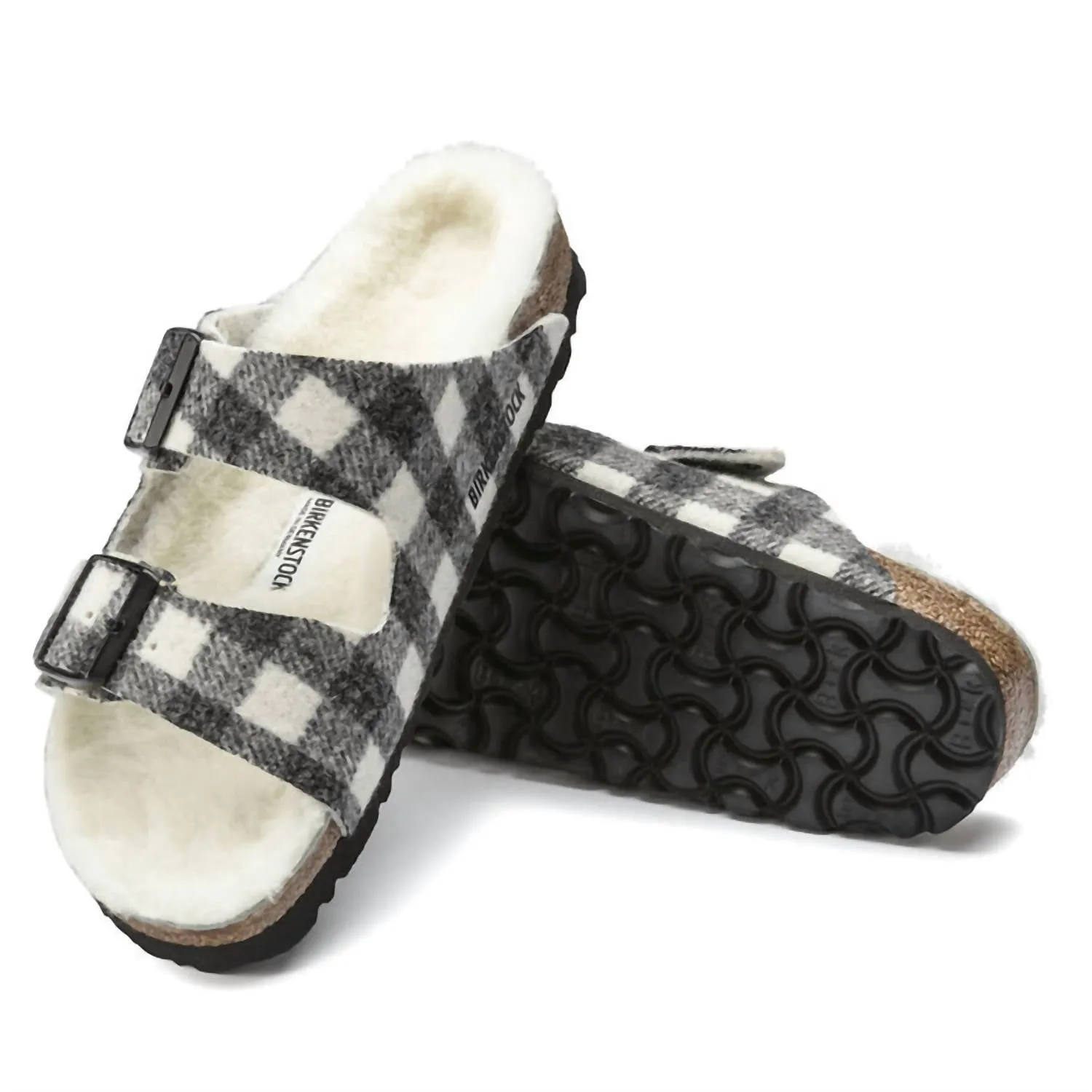 Men's Arizona Wool Shearling Sandal In Plaid White/natural