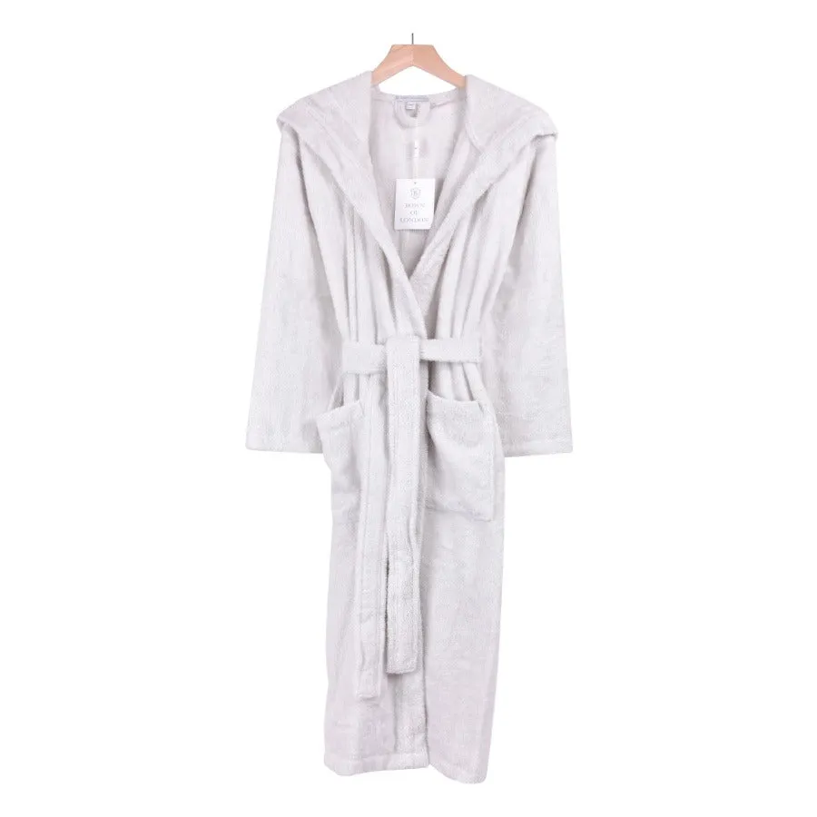 Men's Hooded Nua Cotton Dressing Gown - Pale Grey